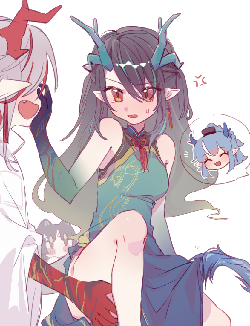 dusk, nian, ling, and saga (arknights) drawn by kemono_(fukanasumi)