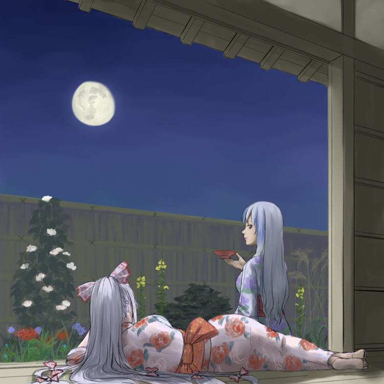 fujiwara no mokou and kamishirasawa keine (touhou) drawn by kitano_(kitanosnowwhite)