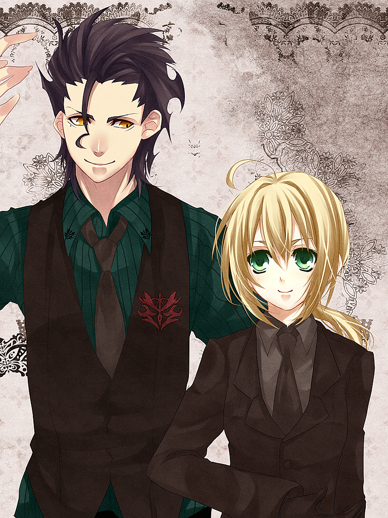 artoria pendragon, saber, and diarmuid ua duibhne (fate and 1 more) drawn by yuukikorosuke