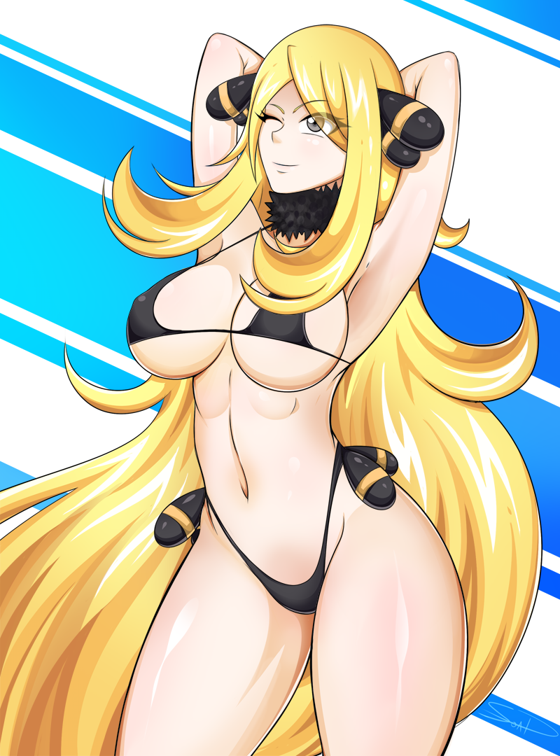 cynthia (pokemon and 1 more) drawn by slimysoap