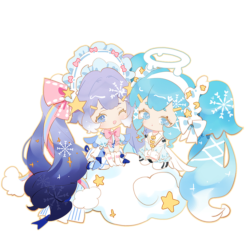 hatsune miku and yuki miku (vocaloid) drawn by indai_(3330425)