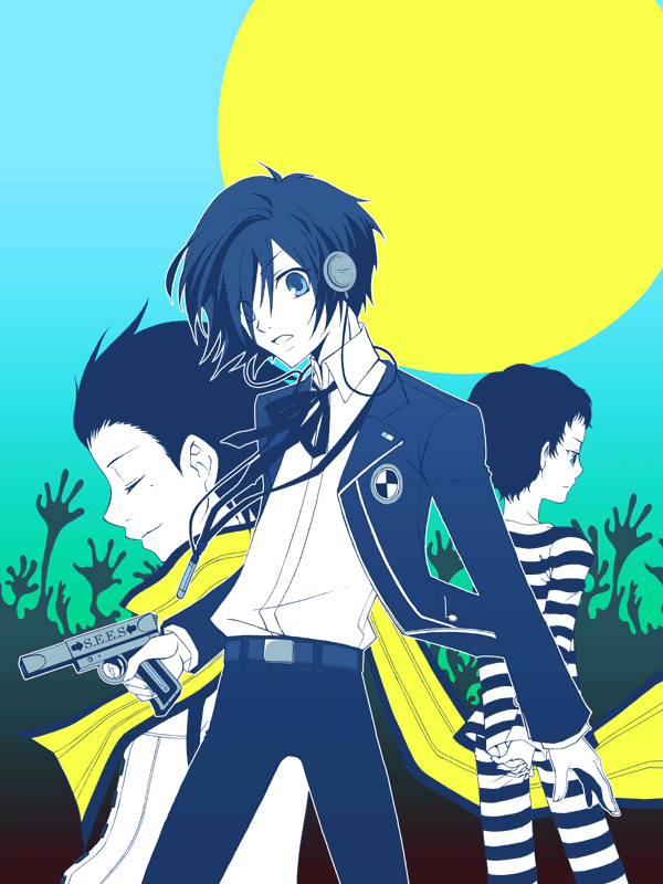 yuuki makoto, mochizuki ryouji, and pharos (persona and 1 more) drawn by kokutou_eiri