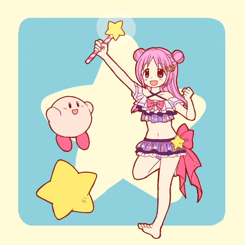 kirby and misono karin (mahou shoujo madoka magica and 2 more) drawn by rioran