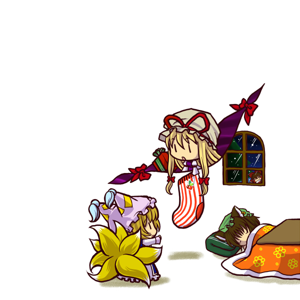 hakurei reimu, yakumo yukari, yakumo ran, and chen (touhou) drawn by socha