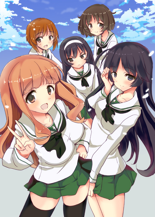 nishizumi miho, akiyama yukari, takebe saori, reizei mako, and isuzu hana (girls und panzer) drawn by kazuchi