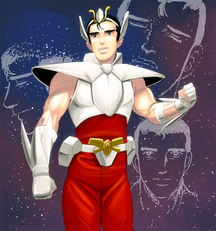 abe takakazu and pegasus seiya (saint seiya and 1 more) drawn by kouno_(masao)
