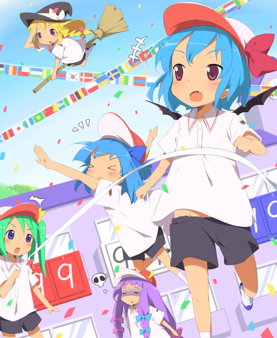 kirisame marisa, remilia scarlet, cirno, patchouli knowledge, and daiyousei (touhou) drawn by kareha_aki