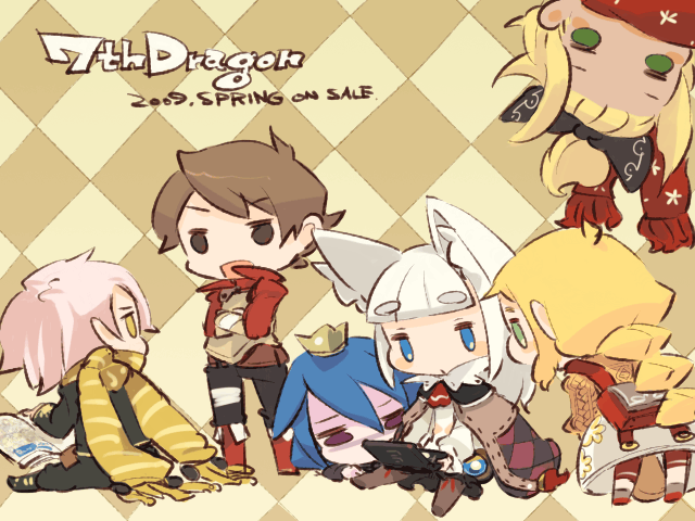 fighter, princess, momomeno, mage, ikurakun, and 6 more (7th dragon) drawn by mota