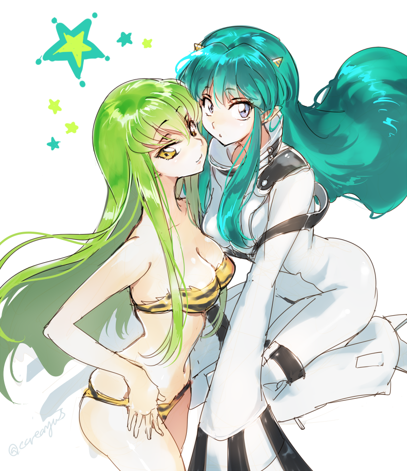 c.c. and lum (code geass and 1 more) drawn by creayus