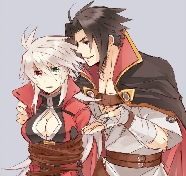 ragna the bloodedge, kagura mutsuki, and alpha-01 (blazblue and 1 more) drawn by tomo_(tomorag7)