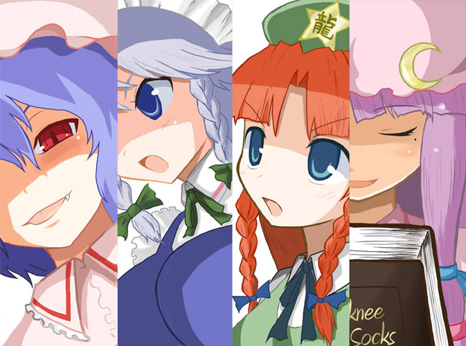 remilia scarlet, izayoi sakuya, patchouli knowledge, and hong meiling (touhou and 1 more) drawn by kirin_tarou