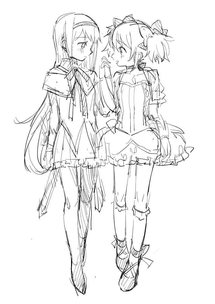 akemi homura and kaname madoka (mahou shoujo madoka magica) drawn by pipi_o_(pipioo08)