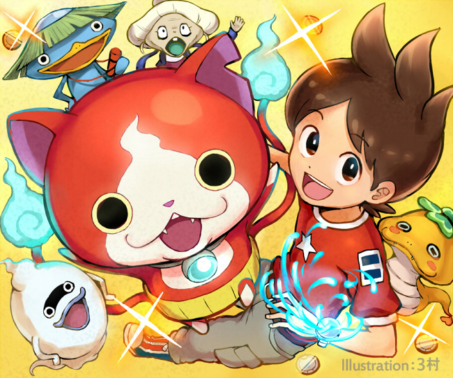 jibanyan, whisper, amano keita, nogappa, and bakurobaa (youkai watch) drawn by 33333_33333