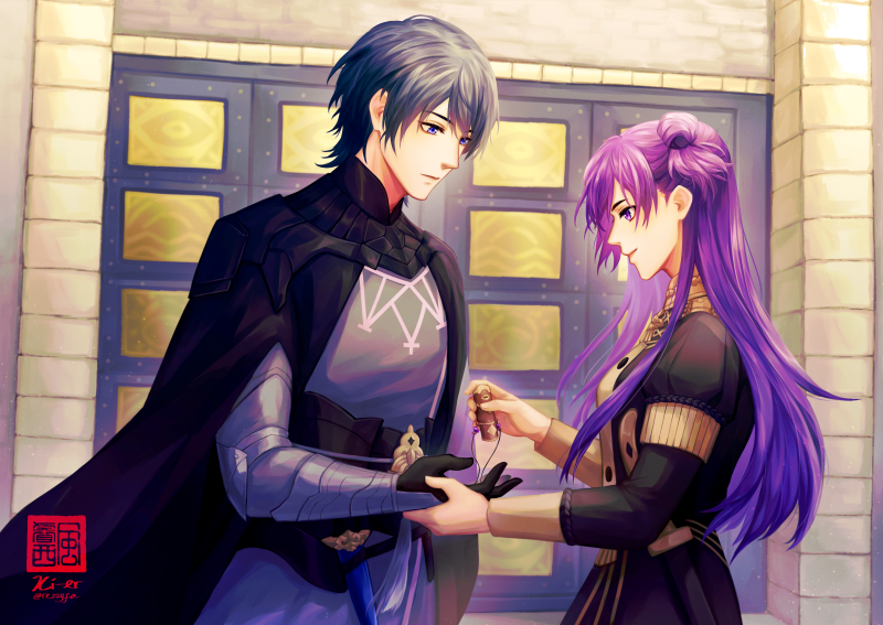 male byleth and female shez (fire emblem and 2 more) drawn by rezzyfa
