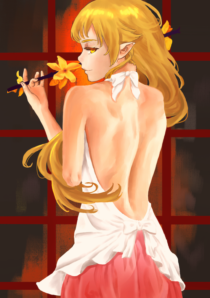 oshino shinobu and kiss-shot acerola-orion heart-under-blade (monogatari) drawn by ichigo_milku