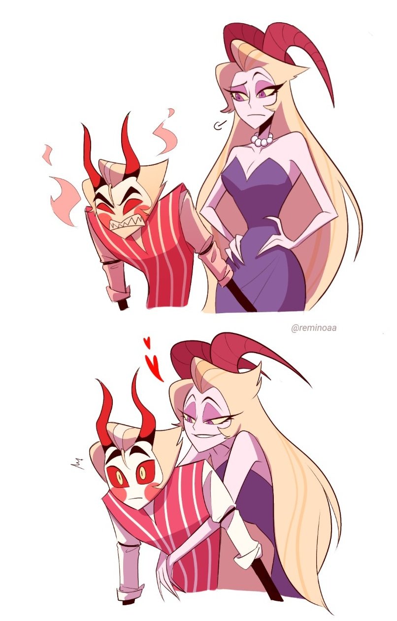 lucifer morningstar and lilith (hazbin hotel) drawn by reminoaa