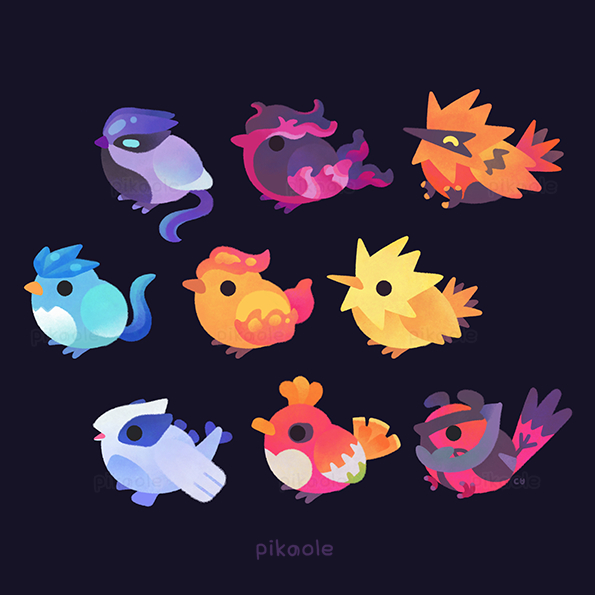 lugia, ho-oh, articuno, zapdos, moltres, and 4 more (pokemon) drawn by pikaole