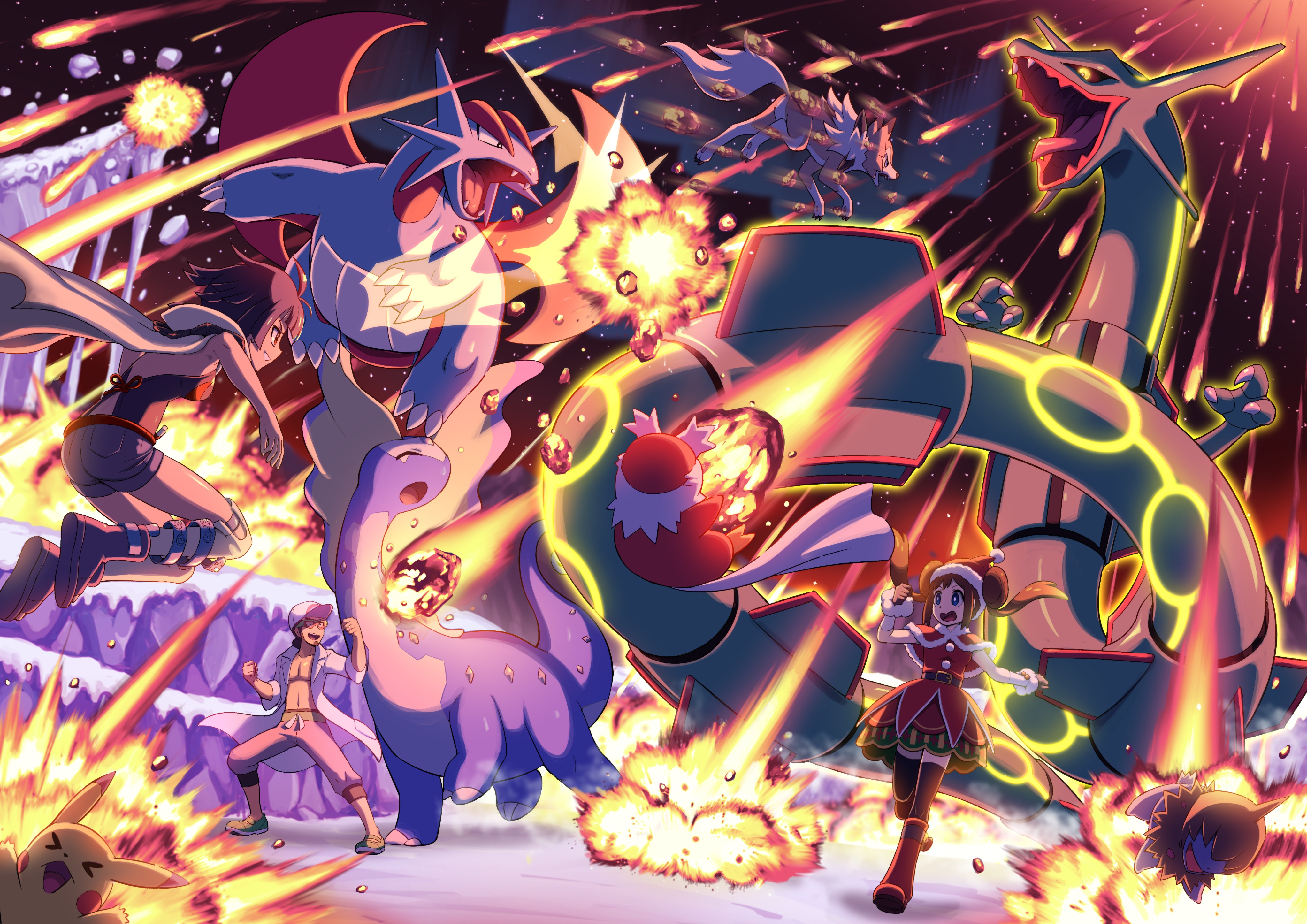 Pikachu Rosa Rayquaza Lycanroc Zinnia And 6 More Pokemon And 4 More Drawn By Pokemoa Danbooru