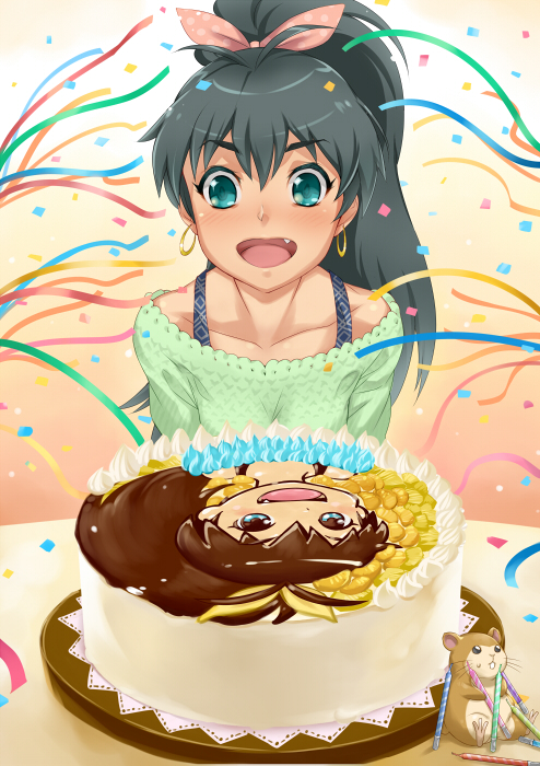 ganaha hibiki and hamuzou (idolmaster) drawn by mikel_(4hands)