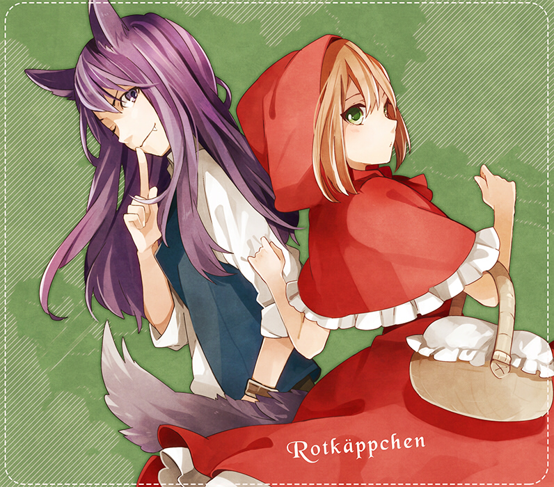 little red riding hood, yuri lowell, rita mordio, and big bad wolf (tales of and 2 more) drawn by tama_(songe)