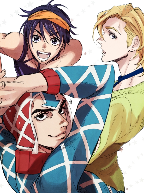 guido mista, narancia ghirga, and pannacotta fugo (jojo no kimyou na bouken and 1 more) drawn by byon