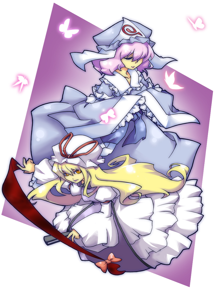 yakumo yukari and saigyouji yuyuko (touhou) drawn by ekus_(xo_ekus)