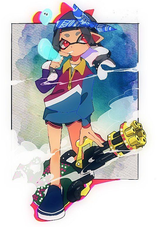 inkling player character and inkling girl (splatoon and 1 more) drawn by maumau_pstaaa