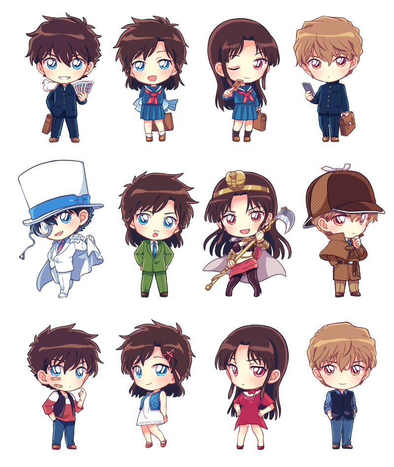 kaitou kid, kuroba kaito, nakamori aoko, hakuba saguru, and koizumi akako (magic kaito) drawn by akiyoshi_(tama-pete)