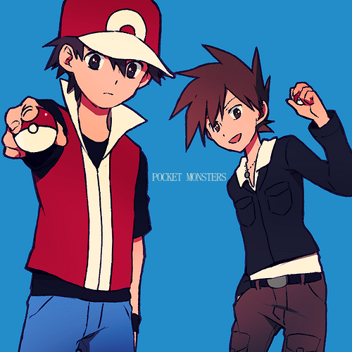 red and blue oak (pokemon and 1 more) drawn by ochappa
