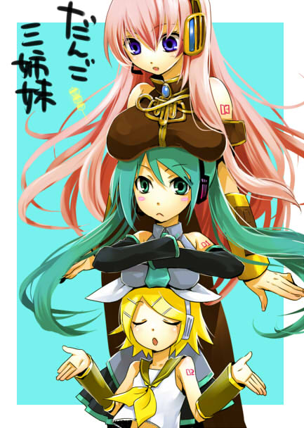 hatsune miku, kagamine rin, and megurine luka (vocaloid) drawn by mari_(mari^3)