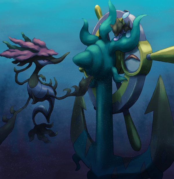 dhelmise, dragalge, and skrelp (pokemon) drawn by mijinko_(barabadge)