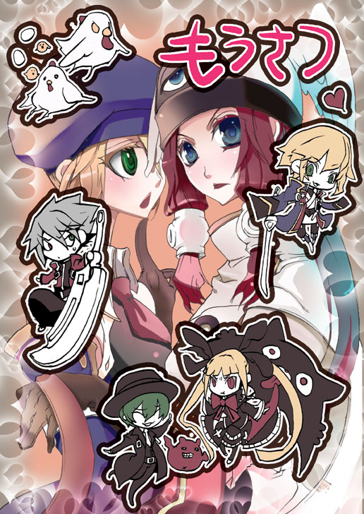 noel vermillion, ragna the bloodedge, rachel alucard, jin kisaragi, tsubaki yayoi, and 3 more (blazblue) drawn by nekoda_kuro
