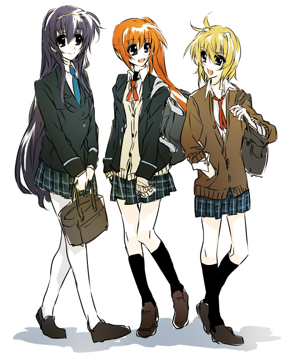 takamachi nanoha, arisa bunnings, and tsukimura suzuka (lyrical nanoha and 2 more) drawn by hattori_masahiko