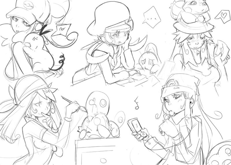dawn, may, hilda, piplup, leaf, and 5 more (pokemon and 5 more) drawn by sho-n-d