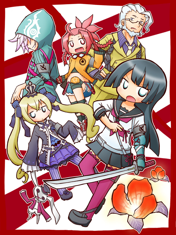 samurai, hacker, chelsea, katanako, psychic, and 3 more (7th dragon and 1 more) drawn by naga_u