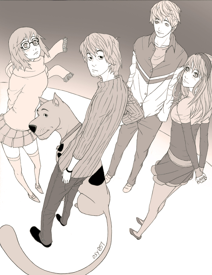 velma dinkley, daphne blake, shaggy rogers, scooby-doo, and fred jones (scooby-doo) drawn by osy057