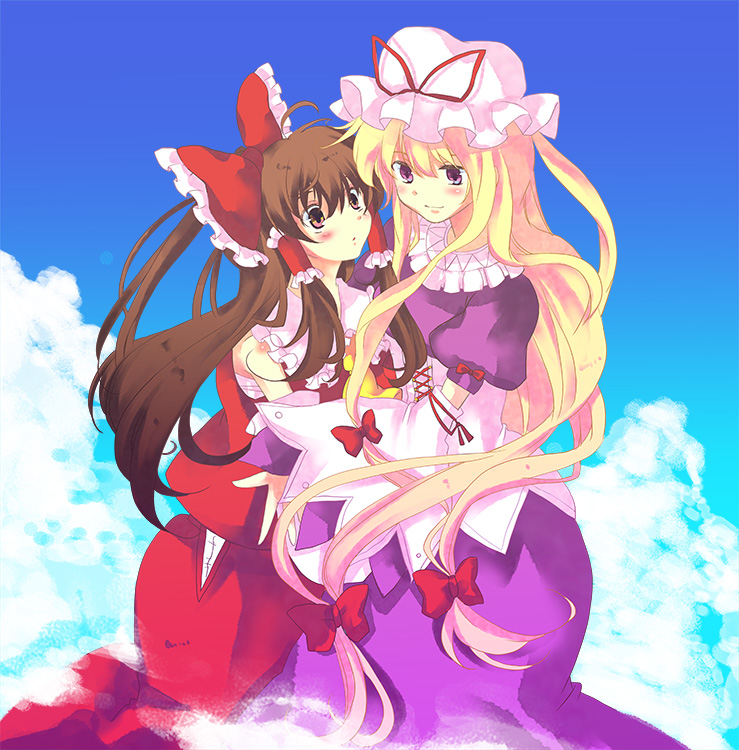 hakurei reimu and yakumo yukari (touhou) drawn by akarino_(yucco)