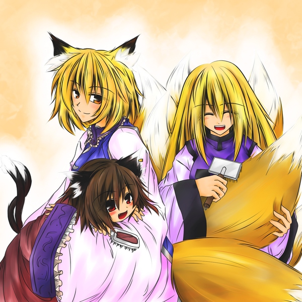 yakumo yukari, yakumo ran, and chen (touhou) drawn by aiba_kinoko_(aozora)