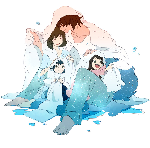 yuki, hana, ame, and ookami otoko (ookami kodomo no ame to yuki) drawn by en_(enxxx)