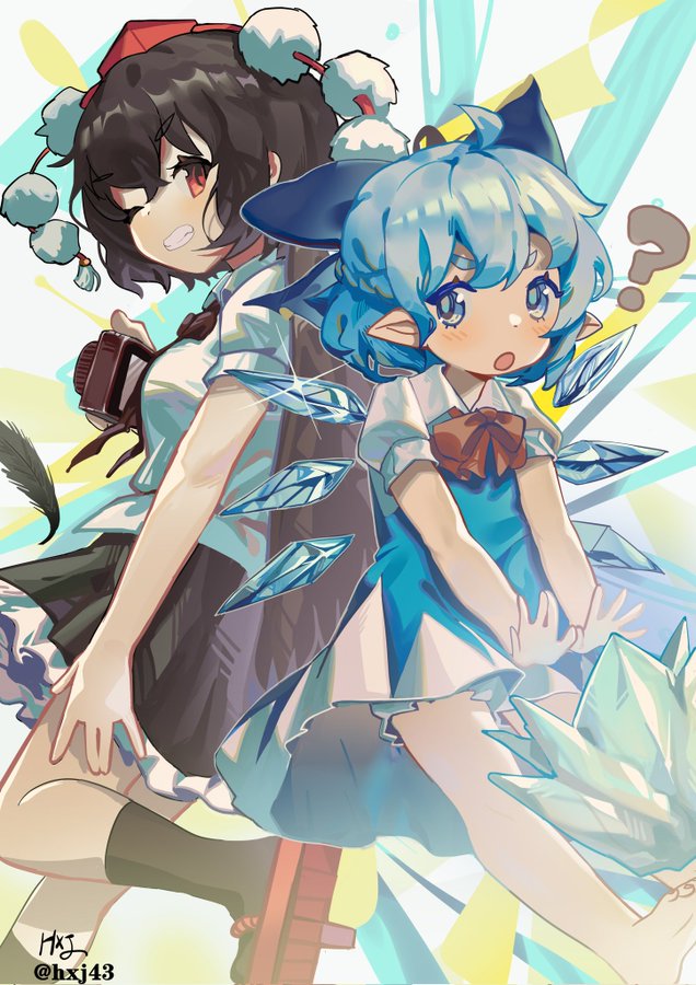 cirno and shameimaru aya (touhou) drawn by hxj_(2324184595)