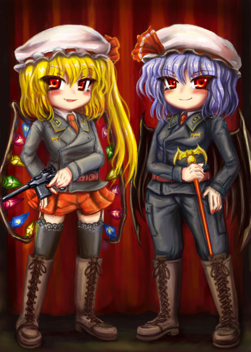 remilia scarlet and flandre scarlet (touhou) drawn by okiraku_nikku