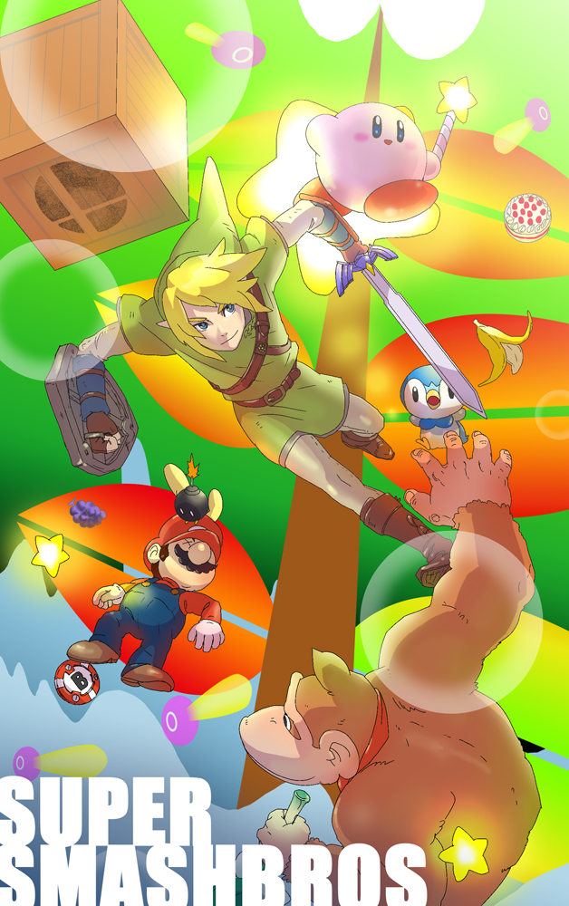 link, kirby, mario, piplup, donkey kong, and 2 more (pokemon and 7 more) drawn by noah_(tettsui-sole)