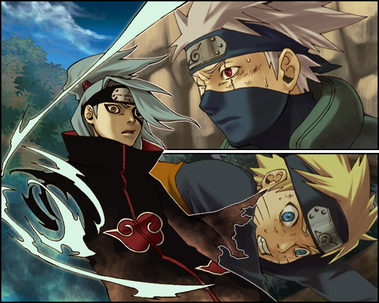 uzumaki naruto, hatake kakashi, and deidara (naruto and 1 more) drawn by kobashi