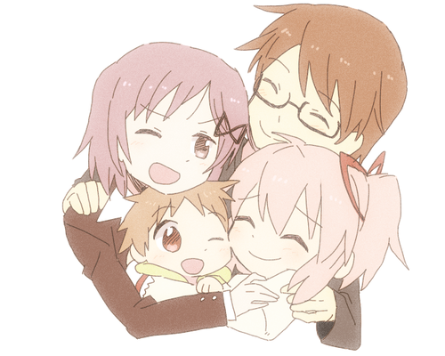 kaname madoka, kaname junko, kaname tatsuya, and kaname tomohisa (mahou shoujo madoka magica) drawn by amaiwashi