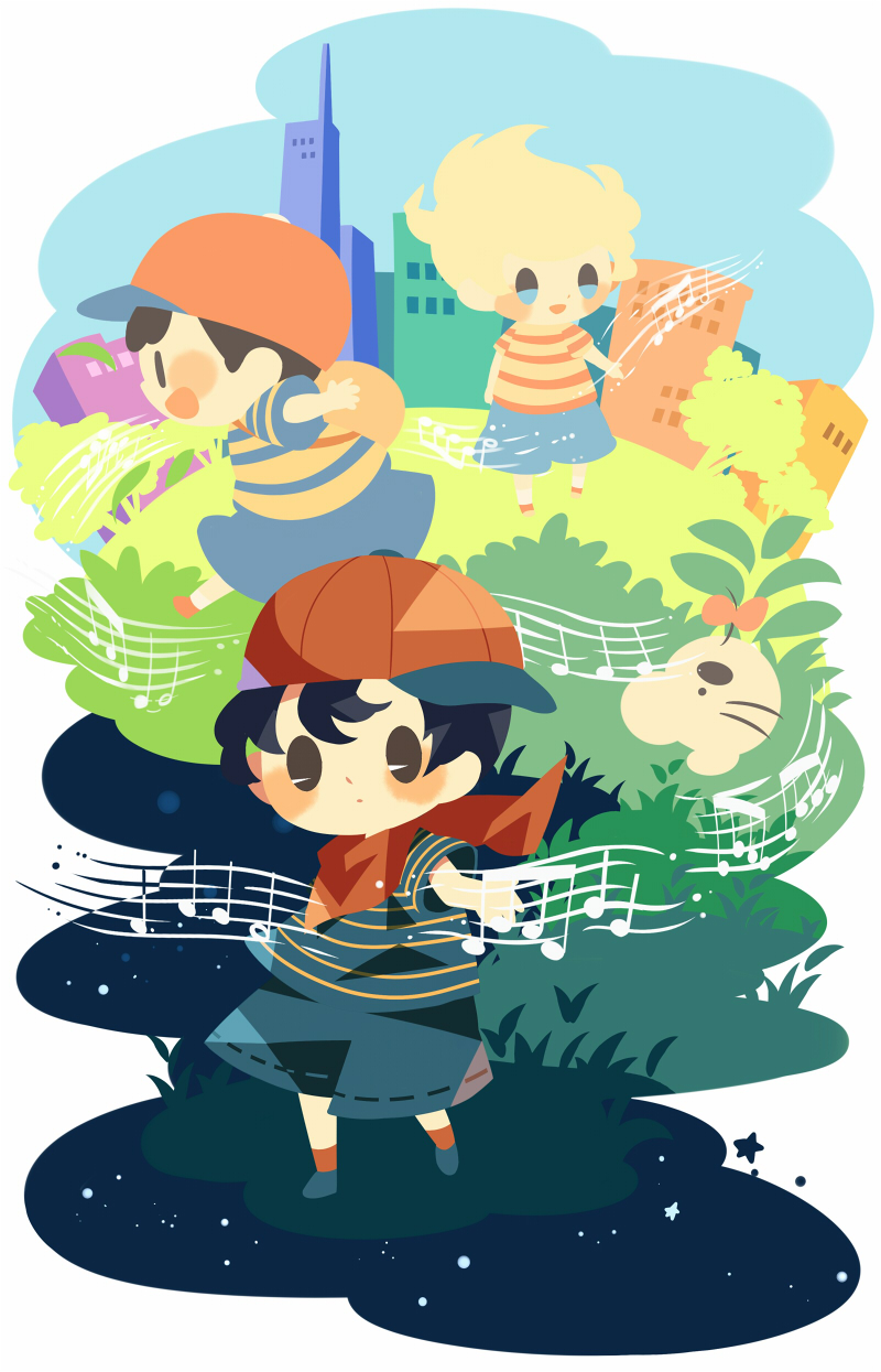 ness, lucas, doseisan, and ninten (mother and 3 more) drawn by hitofutarai