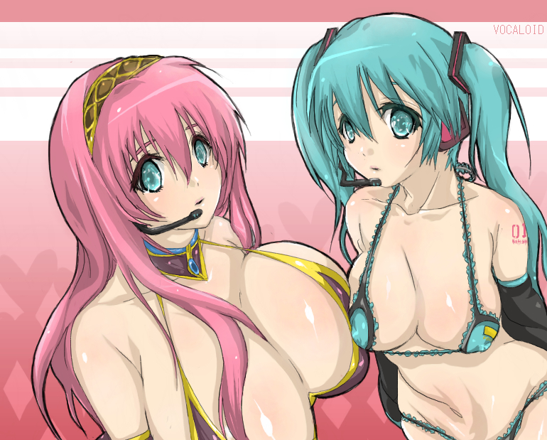 hatsune miku and megurine luka (vocaloid) drawn by azunya!
