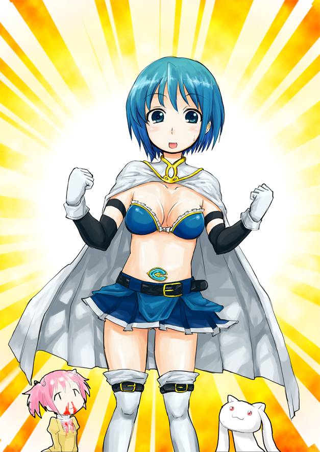 kaname madoka, miki sayaka, and kyubey (mahou shoujo madoka magica) drawn by dokuwo