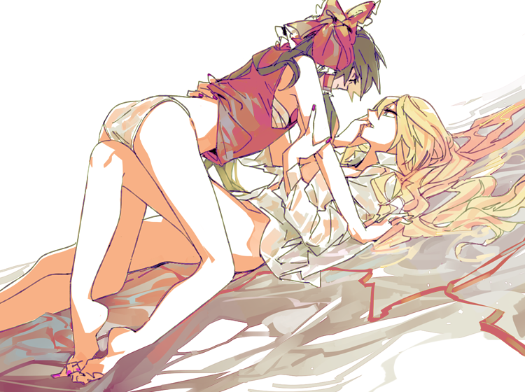 hakurei reimu and yakumo yukari (touhou) drawn by rekka