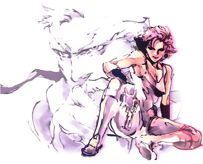 solid snake and meryl silverburgh (metal gear and 1 more) drawn by shinkawa_youji
