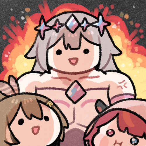 nanashi mumei, irys, and koseki bijou (hololive and 1 more) drawn by clipe